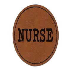 Nurse Fun Text Round Iron-On Engraved Faux Leather Patch Applique - 2.5" Brown