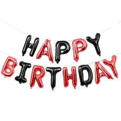 Happy Birthday Balloons Banner for Self-Inflating Party Decoration Black&red