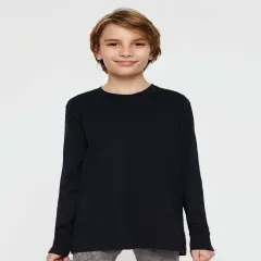LAT&reg; Youth Fine Jersey Long Sleeve Crewneck Tee Navy