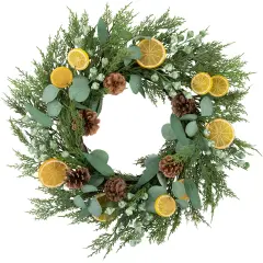 Northlight Real Touch&trade;️ Cypress, Lemon and Eucalyptus Artificial Christmas Wreath - 22" - Unlit Green