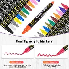 12 Colors Dual Tip Acrylic Paint Pens Markers, Acrylic Paint Pens for Wood, Canvas, Stone, Rock Painting, Glass, Ceramic Surfaces, DIY Crafts Making (12 DUAL TIP PAINT PENS)