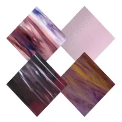 Wissmach 4 Sheet Mixed Color Variety Stained Glass Pack and Mosaic Glass, Purple Marble