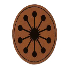 Sakura Cherry Blossom Pistil Center Round Iron-On Engraved Faux Leather Patch Applique - 2.5" Brown