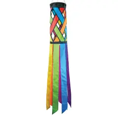 In the Breeze 5209 &mdash; Fiesta Diagonal Weave 40-inch Windsock &mdash; Colorful Lattice Windsock with Color-Coordinated Tails