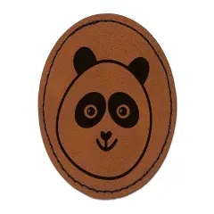 Happy Panda Face Round Iron-On Engraved Faux Leather Patch Applique - 2.5" Brown