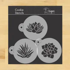 Succulent Plants Cookie Stencil Set | C998 by Designer Stencils | Cookie Decorating Tools | Baking Stencils for Royal Icing, Airbrush, Dusting Powder | Reusable Plastic Food Grade Stencil for Cookies | Easy to Use & Clean Cookie Stencil