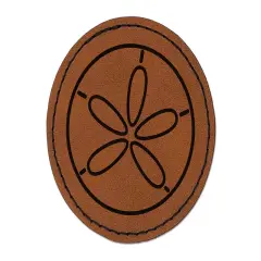 Sand Dollar Sea Urchin Ocean Beach Outline Round Iron-On Engraved Faux Leather Patch Applique - 2.5" Brown