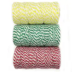 Wrapables Cotton Baker's Twine 12ply 330 Yards (Set of 3 Spools x 110 Yards) for Gift Wrapping, Party Decor, and Arts and Crafts (Yellow, Dark Green, Red & Grey)