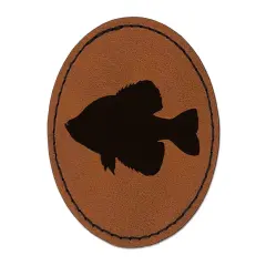 Crappie Fish Silhouette Round Iron-On Engraved Faux Leather Patch Applique - 2.5" Brown