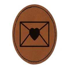 Envelope with Heart Round Iron-On Engraved Faux Leather Patch Applique - 2.5" Brown