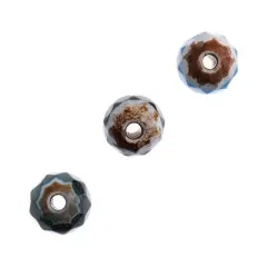 Earth's Jewel Semi-Precious 16" Tibetan Dzi Agate Blue & Brown Facetted Striped Banded Pattern