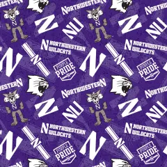 Sykel Enterprises-Northwestern University Cotton Fabric-Northwestern Wildcats Tone On Tone Cotton Quilting Fabric