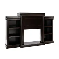 70 Inch Modern Fireplace Media Entertainment Center with Bookcase Brown