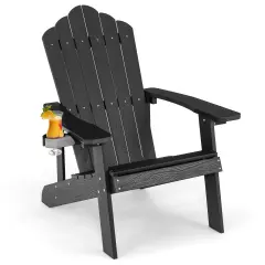 Weather Resistant HIPS Outdoor Adirondack Chair with Cup Holder Black