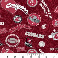 Sykel Enterprises-Washington State University Cotton Fabric-Washington State WSU Cougars Home State Cotton Quilting Fabric
