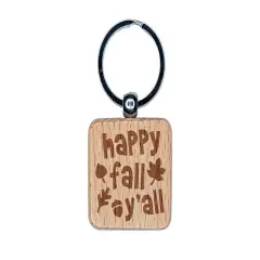 Happy Fall Y'all Engraved Wood Square Keychain Tag Charm