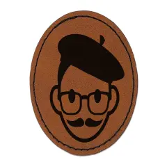 Artist Icon Round Iron-On Engraved Faux Leather Patch Applique - 2.5" Brown