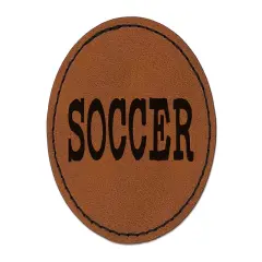 Soccer Fun Text Round Iron-On Engraved Faux Leather Patch Applique - 2.5" Brown