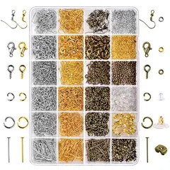 2880 Pieces Jewelry Making Findings Supplies Kit with Open Jump Rings, Lobster Clasps, Crimp Beads, Screw Eye Pins, Head Pins, Earing Hooks and Earing Backs