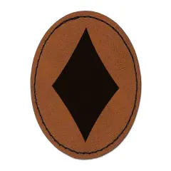 Card Suit Diamonds Round Iron-On Engraved Faux Leather Patch Applique - 2.5" Brown