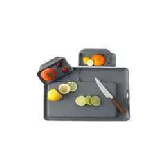 Double Save Cutting Board & Serving Tray with 2 Top Removable Trays, Gray