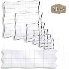 7 PCS Acrylic Stamp Blocks Set Clear Stamping Blocks Tools with Grid and Grip, Decorative Stamp Blocks for Kids Scrapbooking Crafts Making, DIY Crafts Ornaments
