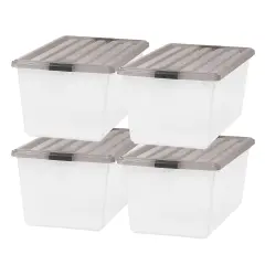 IRIS USA 4 Pack 91qt Large Plastic Storage Bin with Lid and Secure Latching Buckles, Clear/Gray