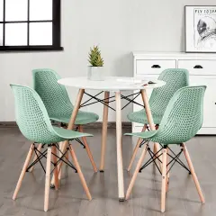 4 Pieces Modern Plastic Hollow Chair Set with Wood Leg Green