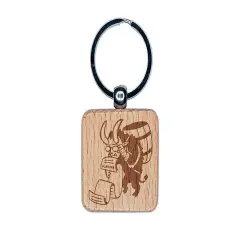 Krampus Checking Christmas Naughty List Engraved Wood Square Keychain Tag Charm
