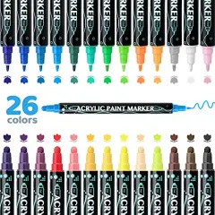 26 Colors Acrylic Paint Markers, Dual Tip Paint Pens For Rock Painting Wood Canvas Plastic Metal And Stone, Acrylic Dot Markers For DIY Crafts Making Art Supplies