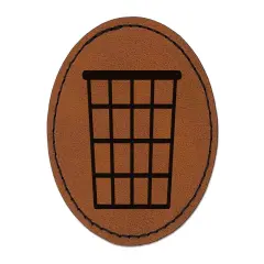 Waste Trash Basket Round Iron-On Engraved Faux Leather Patch Applique - 2.5" Brown