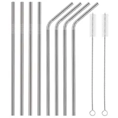 Kitcheniva 8PCS 10.5" Stainless Steel Ultra Long Metal Cocktail Straw And 2 Cleaner Brush Silver