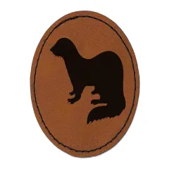 Ferret Solid Round Iron-On Engraved Faux Leather Patch Applique - 2.5" Brown