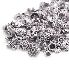 160-210 pieces Bali Style Jewelry Making Metal Bead Caps Deluxe New Mix, 100 Gram,Tibetan Silver
