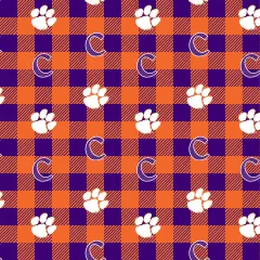 Sykel Enterprises-Clemson University Fleece Fabric-Clemson Tigers Buffalo Plaid Fleece Blanket Fabric-Sold by the yard