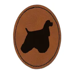 American Cocker Spaniel Dog Solid Round Iron-On Engraved Faux Leather Patch Applique - 2.5" Brown