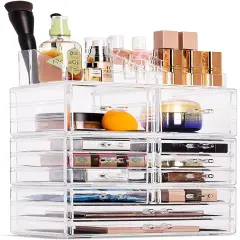 Sorbus X-Large Acrylic Makeup and Jewelry Organizer Case - 4 Piece Set (12 Drawers) Clear