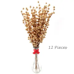 24" Gold Holly Berry Stems - Set of 24, 35 Realistic Berries, Perfect Christmas Floral Picks for Wreaths, Trees & Garlands - Holiday D&eacute;cor Accent - 2024 Christmas Collection, Floral Home by Artificial Flowers