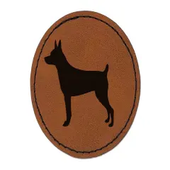Rat Terrier Dog Solid Round Iron-On Engraved Faux Leather Patch Applique - 2.5" Brown