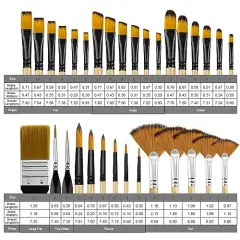 32 Pieces Paint Brush Set, Artist Series, Nylon Bristles with Round, Filbert, Flat, Fan, Angle, Fine Detail Brush, Suitable for Artists and Beginners for Acrylic Painting, Oil, Watercolor