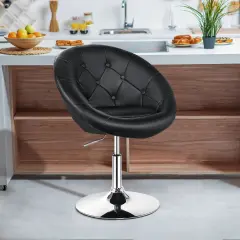 1 Piece Adjustable Modern Swivel Round Tufted Black
