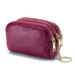 Kitcheniva Small Leather Purse With Key Ring Rose red