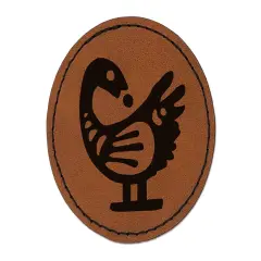 Sankofa African Adinkra Bird Symbol Reflection Round Iron-On Engraved Faux Leather Patch Applique - 2.5" Brown