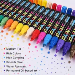 20 Colors Paint Pens Paint Markers,Oil-Based Waterproof Paint Marker Pen Set, Never Fade Quick Dry and Permanent, Works on Rocks Painting, Wood, Fabric, Plastic, Canvas, Glass, Mugs