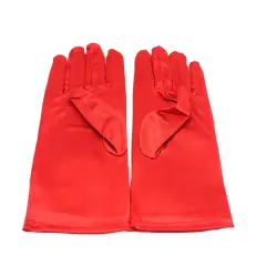 Short Smooth Satin Wrist Gloves for Evening Events Red