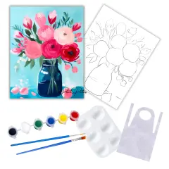 "Pink Bundle In Clear Vase" DIY Canvas Art Kit, Adult Beginner, Acrylic Paint Size 11x14 inch