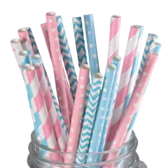 Kitcheniva Biodegradable Paper Straws Pattern Color 100 to 200 Pcs Pink & blue