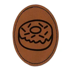 Donut with Sprinkles Round Iron-On Engraved Faux Leather Patch Applique - 2.5" Brown