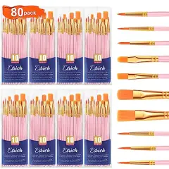 Acrylic Paint Brushes Set, 8 Packs/80 Pcs, Nylon Brush Head, Suitable for Acrylic, Oil, Watercolor, Rock Body Face Nail Art, Perfect Suit of Art Painting, for Kids Adult Drawing (ice Pink)