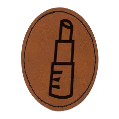 Lipstick Gloss Makeup Doodle Round Iron-On Engraved Faux Leather Patch Applique - 2.5" Brown
